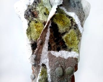 Greys and Grass Green Textured Felt Scarf - Winter Spring Scarf Eco Fashion