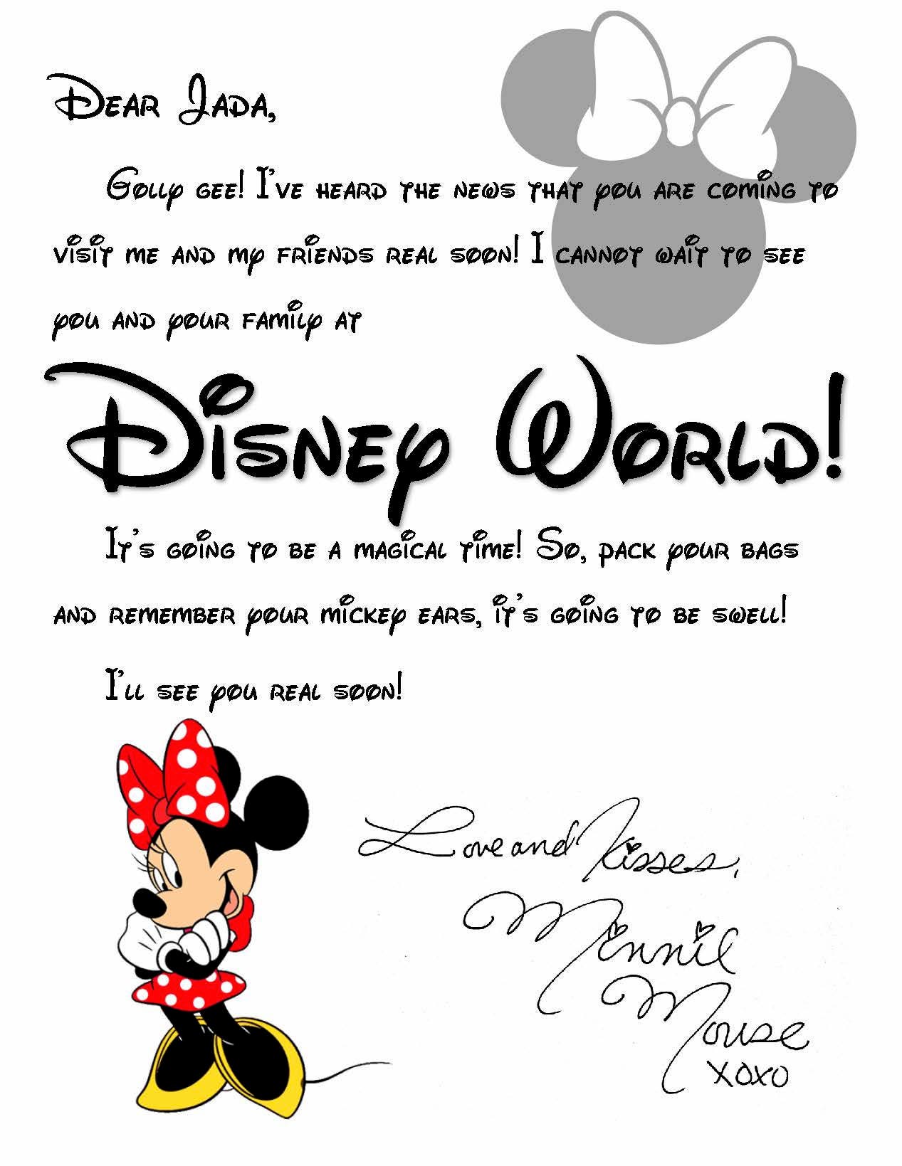 Custom Disney World Letter from Minnie Invitation to Disney