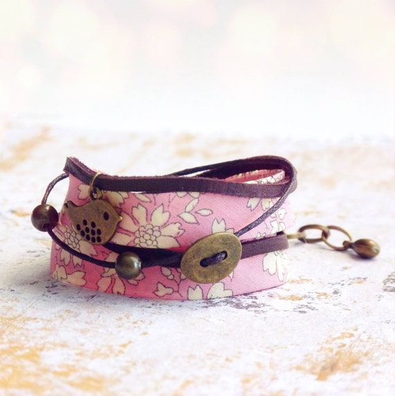 Liberty bracelet, Wrap bracelet, Double wrap bracelet, Free shipping, Cuff bracelet, Liberty jewelry, Colorful bracelet, Pink bracelet