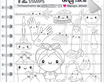 Clean Up Stamp 80OFF Commercial Use Digi Digital Image Digistamp Coloring Page Chore Stamps Housekeeping Organizing