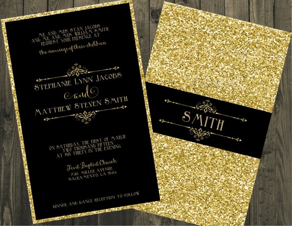 black and gold wedding invitations