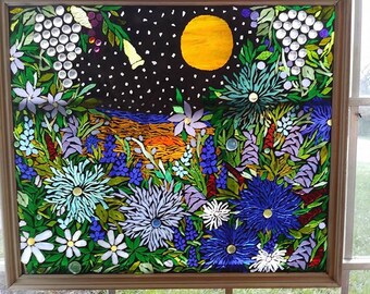 Garden of Eden Harvest Moon Stained Glass Mosaic 24"x28"