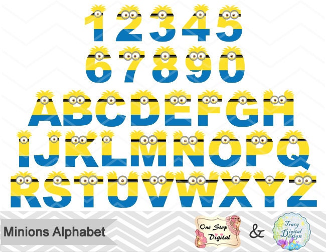 Minions Alphabet Digital Clip Art, Instant Download Minions Number ...