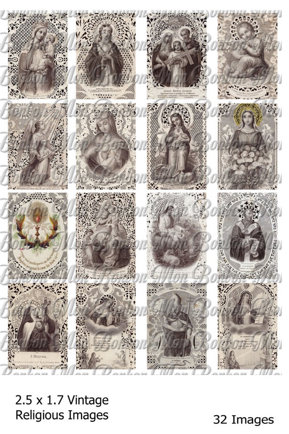 Vintage Religious Prayer Card Images 2.5x1.7 inch Soldered