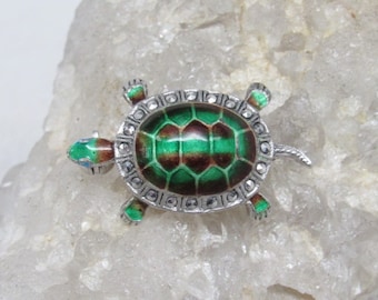 Vintage Alice Caviness Sterling Silver Enamel Marcasite Turtle Brooch