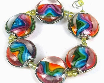 Lampwork glass beads Rainbow Lampwork beads (6) SRA, jewelry supplies, handmade lampwork, beads