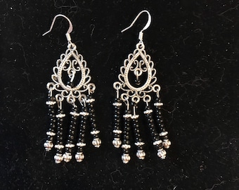 Black bead chandelier earrings