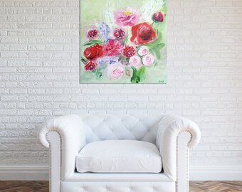 Abstract Flowers Oil Painting Abstract Art Original // "Flower Envy" 20 x 20" Canvas