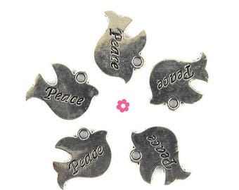 x 10 (231D) 16x20mm silver peace dove bird charm