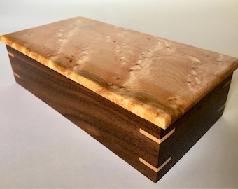 Birdseye Maple and Walnut Wooden Jewelry Keepsake Box