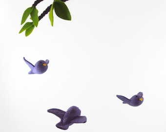 bird mobile, waldorf decor, nursery mobile, woodland mobile, blue birds