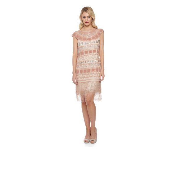plus size champagne blush flapper beverley fringe dress 1920s fringe plus size dress