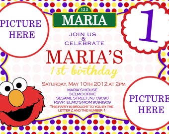 CUSTOM PHOTO Invitations Sesame Street Elmo Birthday Invitation - You Print - PRINTABLE - I Customize You Print - 4x6 or 5x7