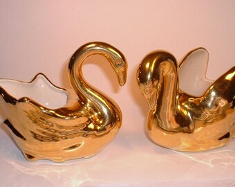 Swan Planters 22k Gold Dipped // Set of Two Gold Swans