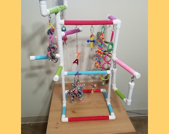 THE INDULGER Tabletop-Version: Fun Play Gym and Play Stand for Cockatiels, Conures, Parakeets, Lories and Small and Medium Birds PVC