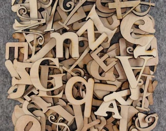 Over 75 Small Random Wooden Letters 3mm Plywood 2-5cm Size Mixed Fonts