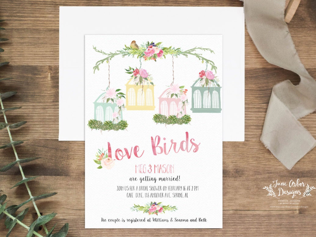 Love Birds Bridal Shower Invitation DIY Printable or Printed