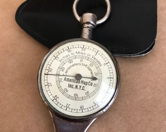 Vintage American Map Co. Map Measuring Device with Case