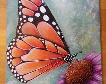 monarch butterfly acrylic on canvas hand painting ooak orange green pink purple