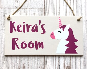 Unicorn Personalised Door Sign ~ Kids Door Hanger ~ Children's Bedroom Plaque ~ Kids Personalised Plaque ~ Kids Name Plaque ~ Kids Room Sign