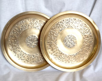 Vintage Asian brass trays…two Asian trays...embossed brass trays.