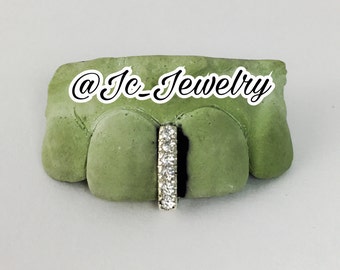 Kim Kardashian Diamond or CZ Grillz Lab Diamond Grill Custom Piece 10k Solid Gold Grillz w/ Iced out Bar Or Silver Gold Plated Grill