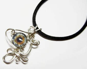 Wire Wrap Handmade Glass Taxidermy Italian Evil Eye Pendant with Necklace