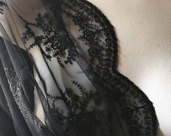 BLACK Lace Fabric Embroidered for Blouses, Dresses, Gowns, Veils EMBL 2bl