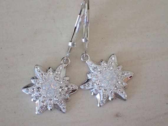 Swarovski White Opal Edelweiss Earrings, Sterling Silver