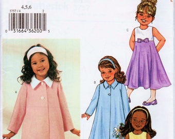 Girls Dress and Coat Girls Empire Dress Pattern BUTTERICK 3757 UNCUT size 4-6 Girls Coat Pattern Girls Easter Dress Girls Sunday Dress