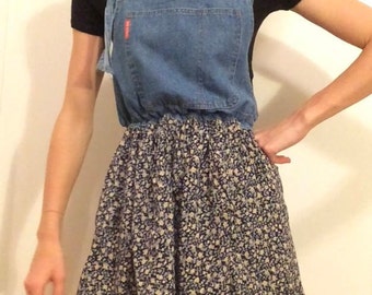 denim and floral vintage romper