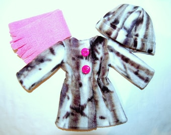 Jacket Hat Scarf for 14" Wellie Wishers or Melissa & Doug Doll Clothes birch tkct1203 long fleece coat handmade READY TO SHIP