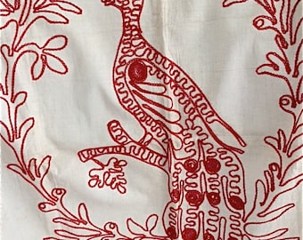 Vintage Red-work Embroidered Pillow Sham
