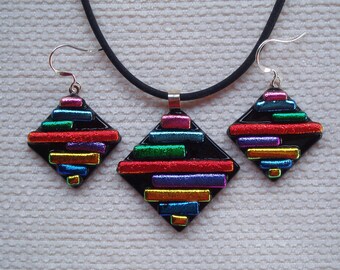 Multicolour set in dichroic glass & sterling silver