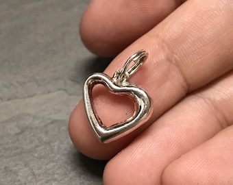 Vintage sterling silver heart shaped charm, 925 silver pendant