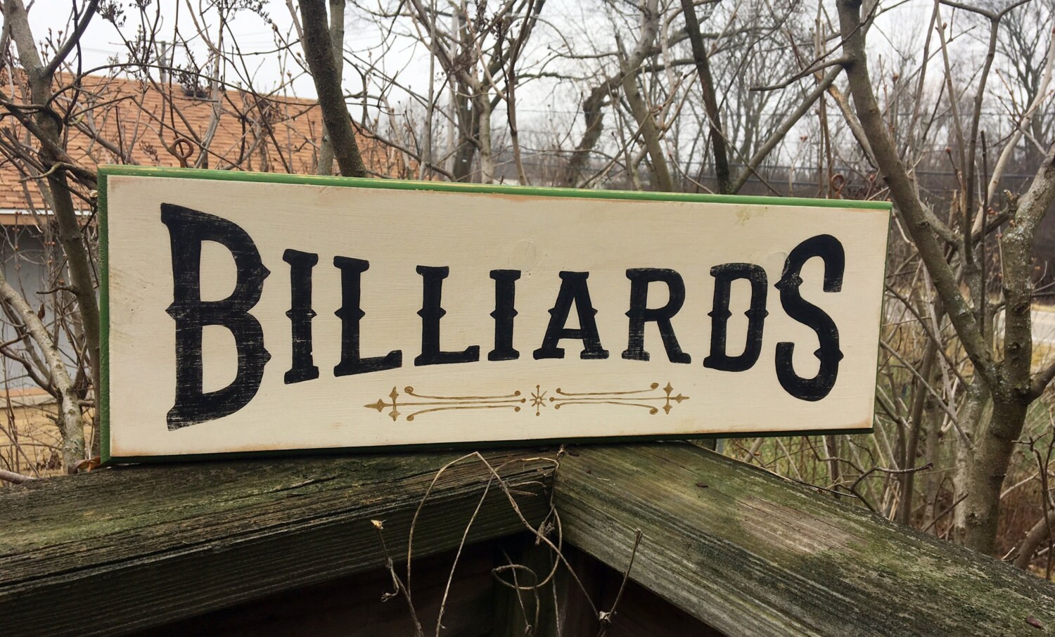 Billiards sign/hand painted sign/vintage style wooden