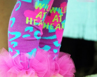 Wild at Heart Bunny Legs - Girls Ruffled Tutu Leg Warmers - Pefect for crawling babys fits 6m to 6X apptox 12" long