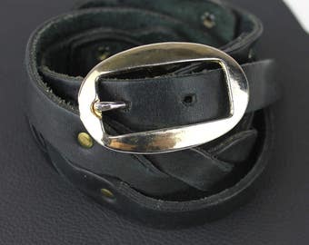 Black Twisted Narrow Leather Belt size US 29