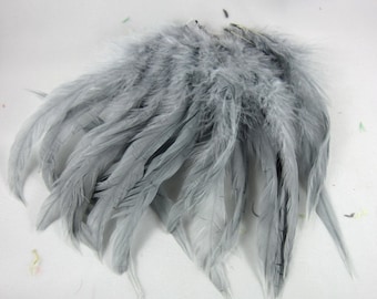 feathers Strung Schlappen Dyed Blue Dun Grey gray 6 to 8 inches SCH-13