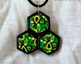 Green Hexagon/ Honeycomb Necklace, Polymer Clay Pendant