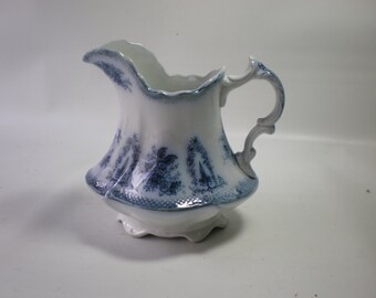 Vintage Brussels W.H. Grindley Blue Transferware Pitcher Blue and White Pottery