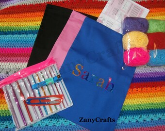 Personalised Crochet Bag Beginners Crochet Kit, wool, snips. darning needle, tape measure, crochet hooks size 2-8mm, instructions