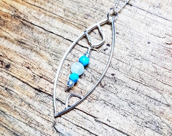 Abstract Silver Pendant with Aquamarine and Turquoise