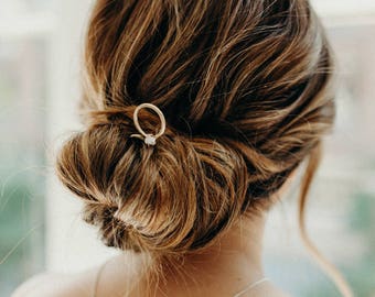 Hair Pin, Gold Circle Hair Pin, Gold Hair Accessory, Minimal Gold Hair Pin, Geometric Hair Pin, Bridal Hair Pin, Wedding Hair Pin |THE CROWN