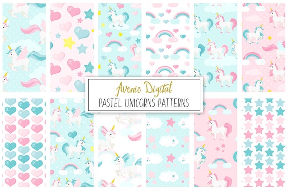 pastel unicorns digital paper scrapbook backgrounds cute