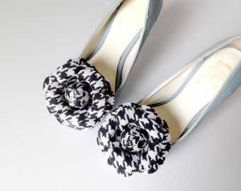Set of 2 Black camellia corsage Flower shoe clips, hair clips