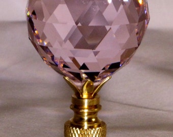 Lamp Finial-Stunning Leaded Crystal Lamp Finial**PINK**Brass Base
