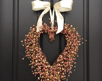 Coral Berry Wreath - Heart Shaped Wreath - Heart Shaped Coral Wreath - Wedding Wreath