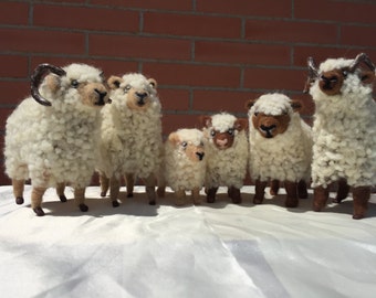 Needle felted sheep flock, nativity ornament, ram doll, sheep sculpture, lamb doll, nature table, waldorf doll, sheep doll, wool