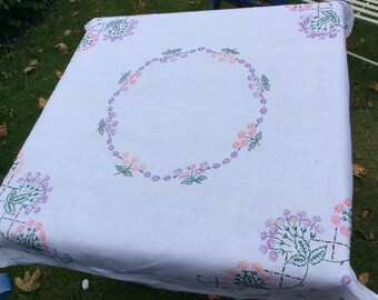 Vintage Hand Embroidered Tablecloth Table linen